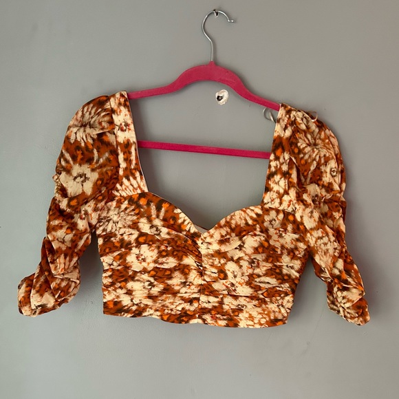 NWOT Zara Printed Drape Crop Top Square Neck Orange Floral Sz small. - Picture 3 of 6